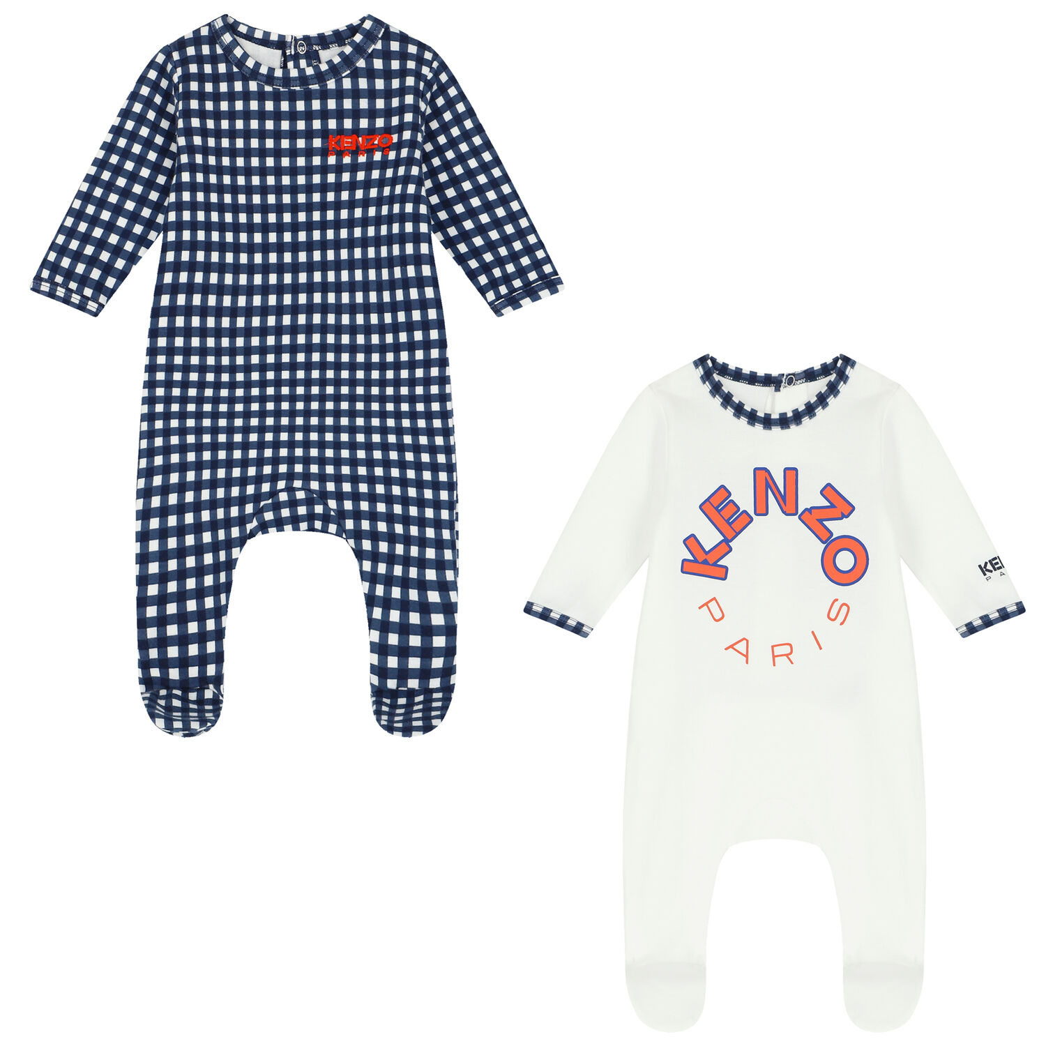 Baby Boys White & Navy Blue Logo Babygrows ( 2-Pack ), 1, hi-res